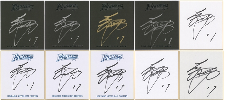 Lot of (10) Shohei Ohtani Signed Nippon Ham Fighters Japanese Parchment 9.5 x 10.75 - Early Career Signatures (Beckett PreCert)